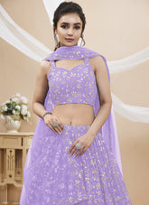 Leaf Branch Type Design in Lavender Lehenga